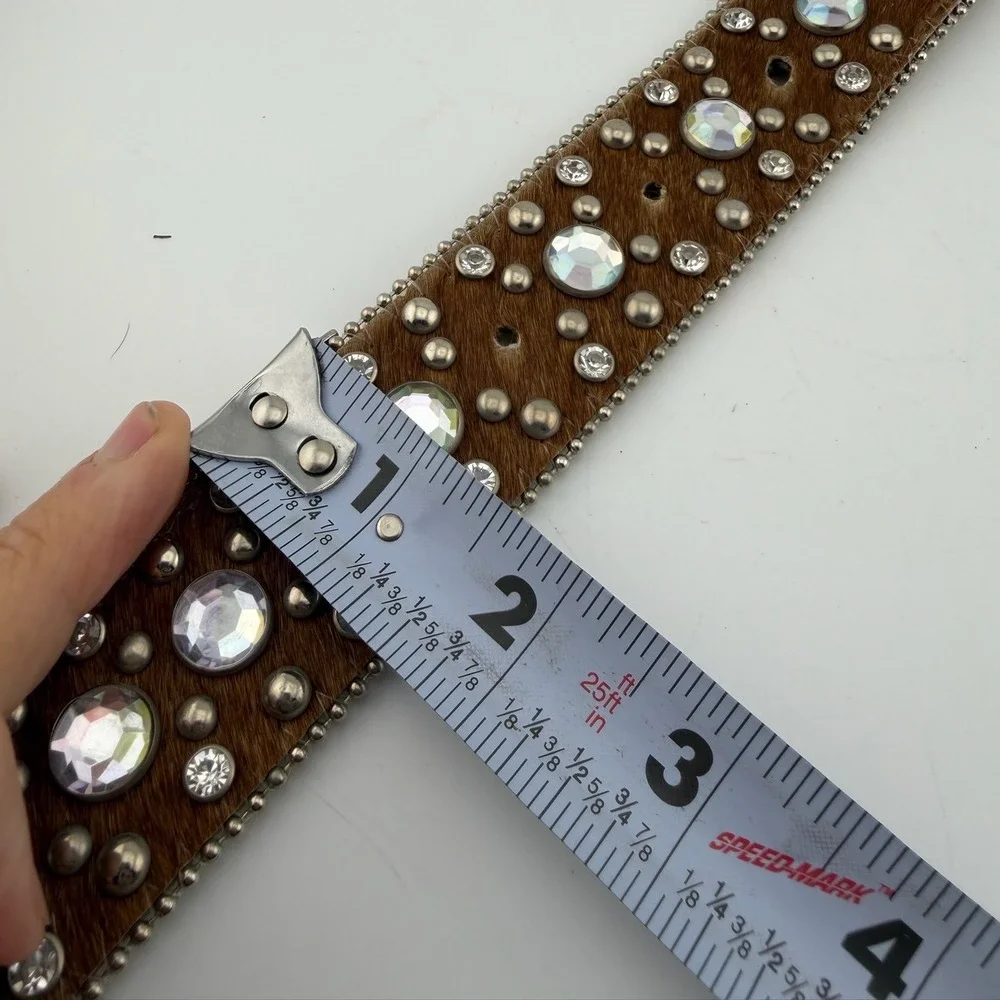 WholesalebyATLAS Western Belt XL Brown Excellent Crystal Studded Hair-on-Hide